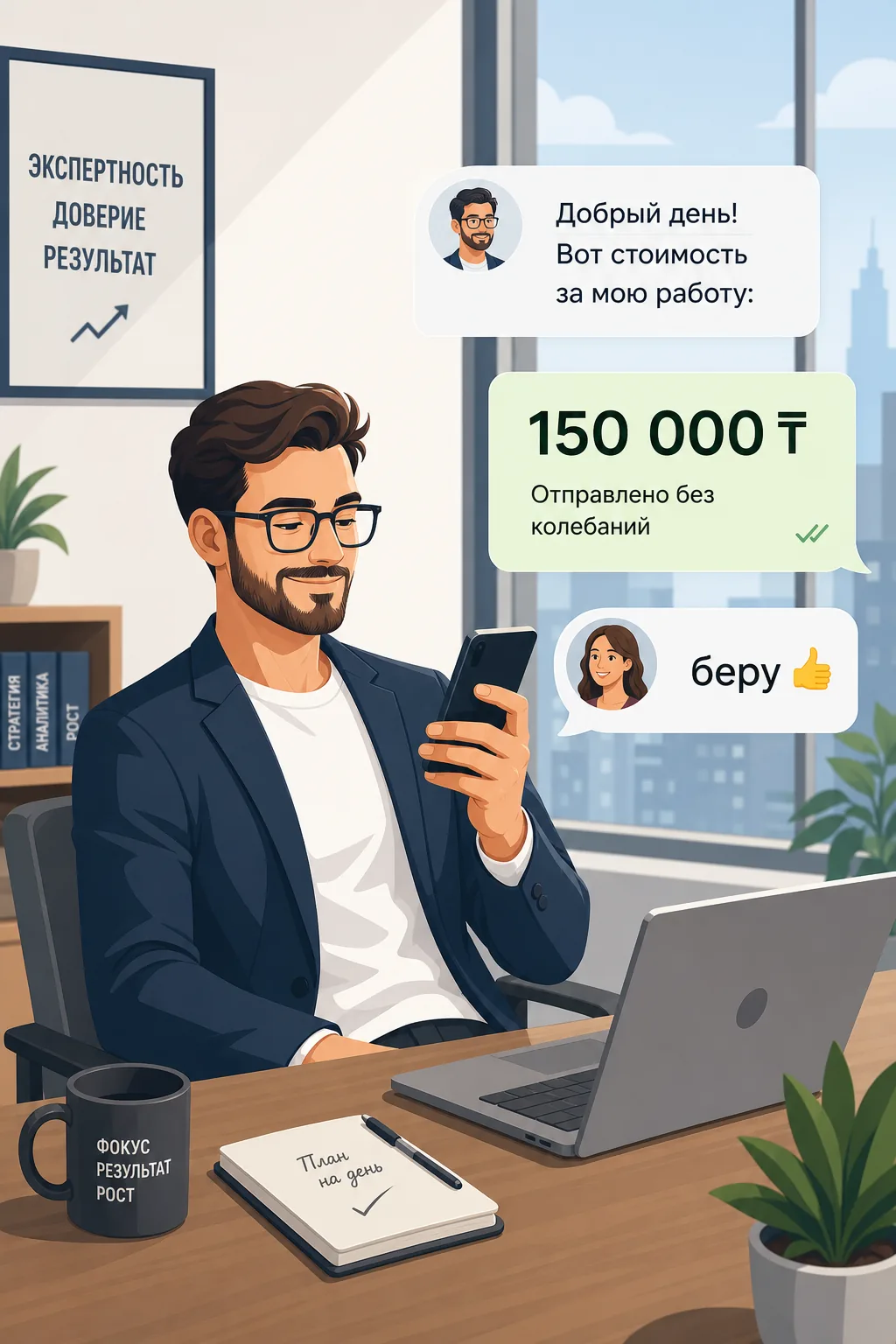 Специалист спокойно отправляет цену, клиент отвечает «беру»